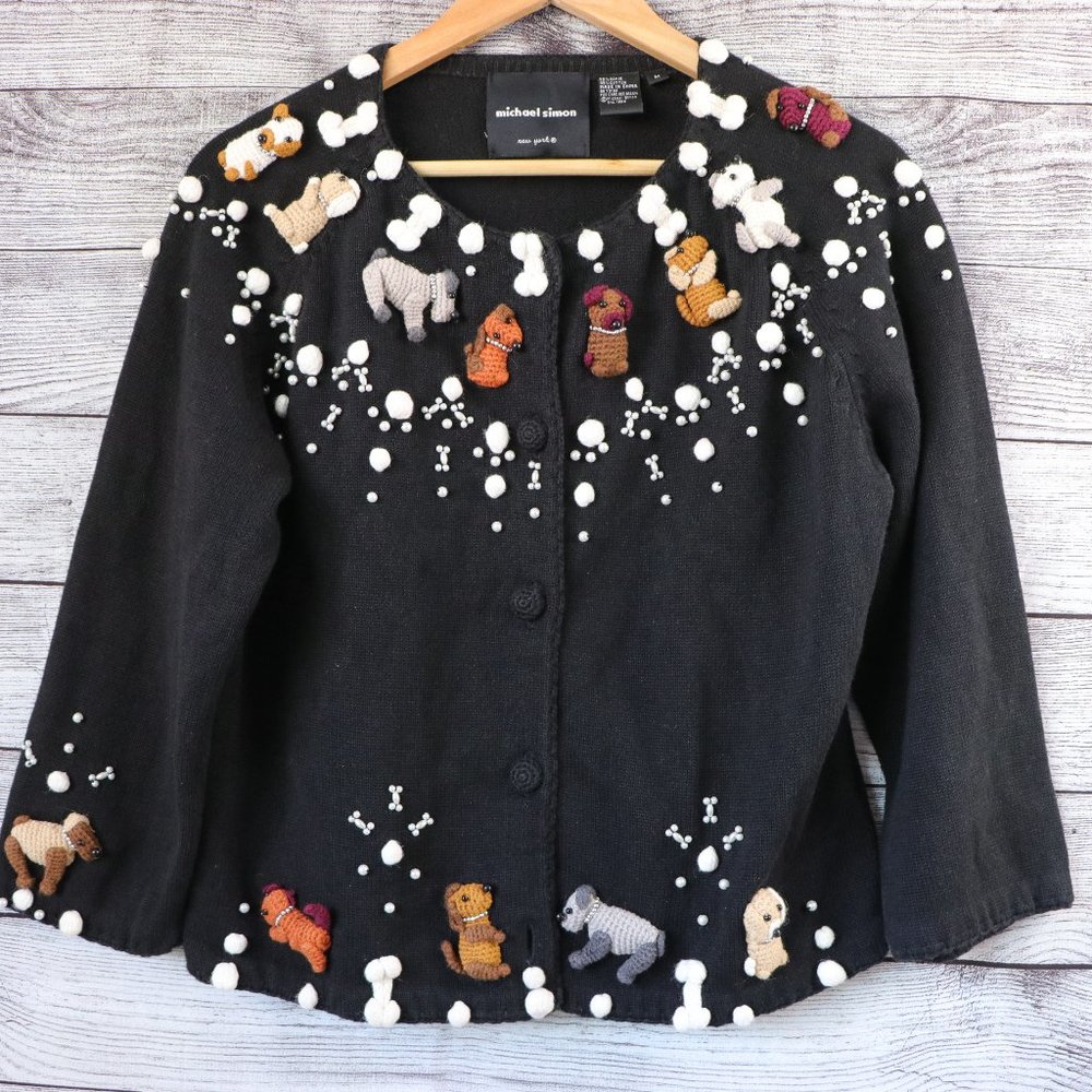 Michael Simon Medium 3D Dog Black Cardigan